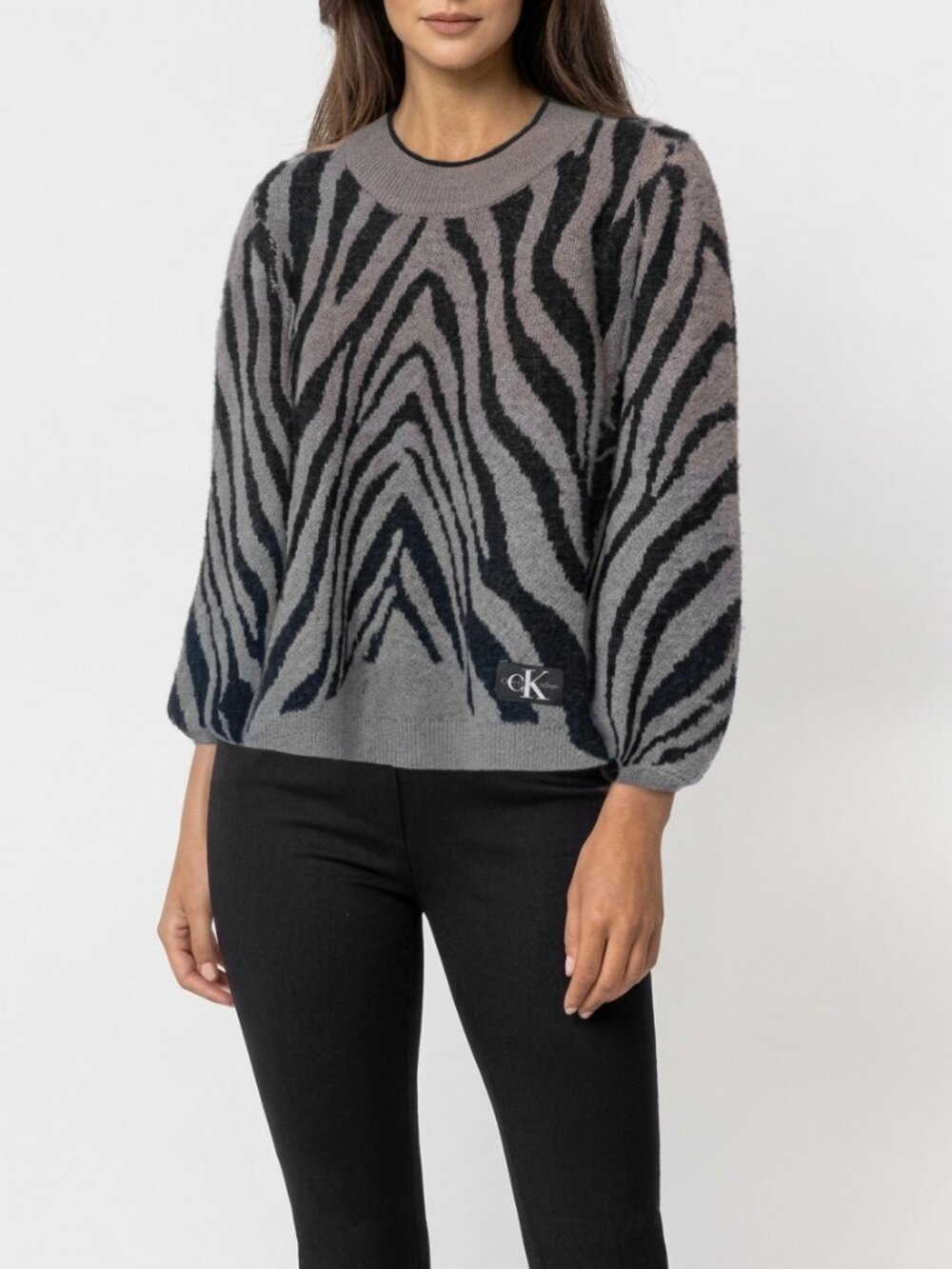 Calvin Klein Jeans Zebra Pattern Sweater Gray & Black Animal Print Sweatshirt XS